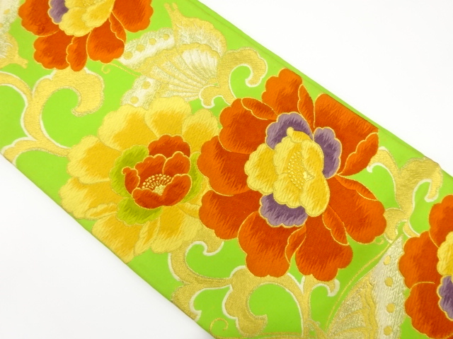 JAPANESE KIMONO / ANTIQUE FUKURO OBI / SILK / WOVEN PEONY ARABESQUE